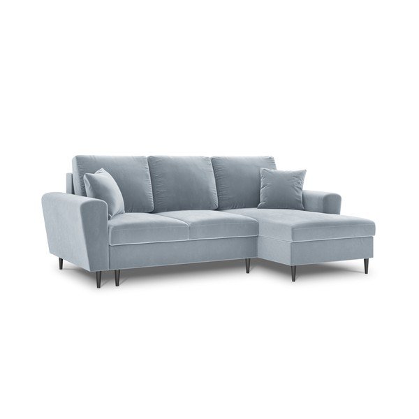 Divano angolare azzurro allungabile e con contenitore (con penisola a destra/con chaise lounge) con rivestimento in velluto Kyoto – Cosmopolitan Design-image-4