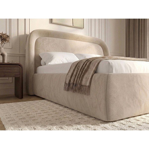 Letto matrimoniale imbottito beige con contenitore con rete inclusa 180x200 cm Sam – Bobochic Paris-image-3