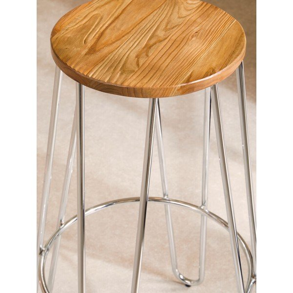 Sedia da bar argentata/di colore naturale in olmo massiccio (altezza della seduta 75 cm) District – Premier Housewares-image-3