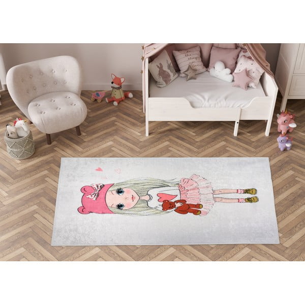 Tappeto per bambini lavabile 80x120 cm Cute Girl and the Bear – Vitaus-image-1