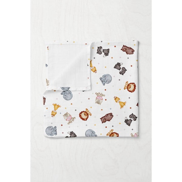 Coperta per bambini bianca in mussola 75x100 cm Zoo – Mijolnir-image-1