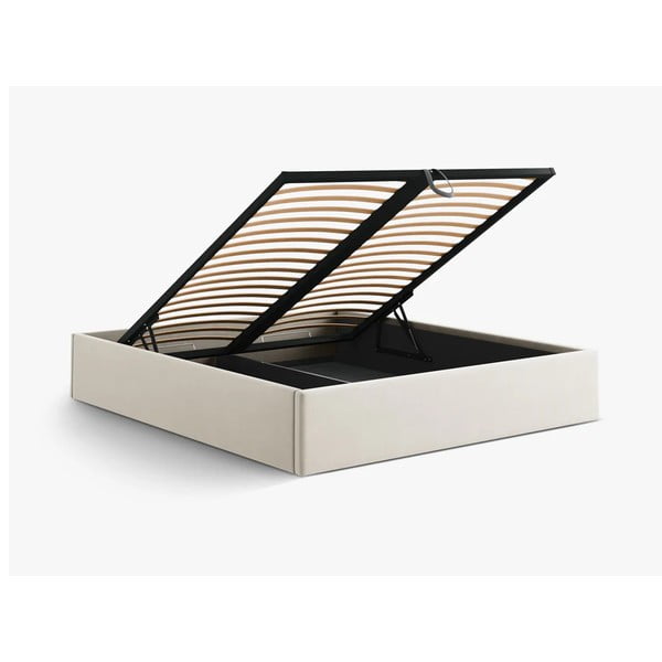Letto matrimoniale imbottito beige con contenitore/senza testiera con rete inclusa 140x200 cm Susan – Micadoni -image-3