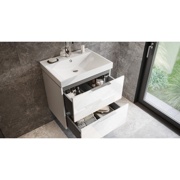 Mobile da lavabo bianco lucido da appendere 61x65 cm Celano – Germania-image-1