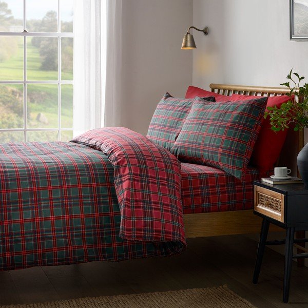 Set copripiumino e federa rosso/verde scuro per letto singolo 135x200 cm Tartan Check – Catherine Lansfield-image-4