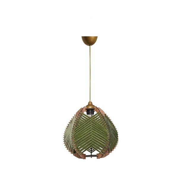 Lampadario in verde scuro/di colore naturale con paralume in tessuto ø 25 cm – Opviq lights