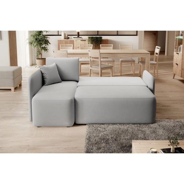Divano angolare grigio chiaro allungabile/con contenitore (con penisola a sinistra/con chaise lounge) e rivestimento in velluto Hadson – ELTAP-image-4
