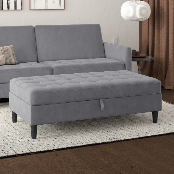 Poggiapiedi in velluto grigio Presley - Støraa-image-1