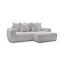 Divano angolare grigio chiaro allungabile/con contenitore (con penisola a destra/con chaise lounge) con rivestimento in bouclé Roxelane – Bobochic Paris