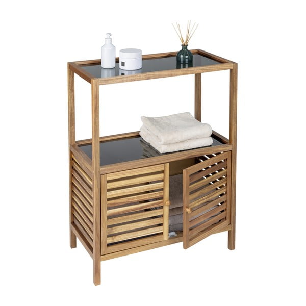 Mobile per bagno nero/di colore naturale in acacia massiccia basso 67,5x86 cm Fondi – Wenko