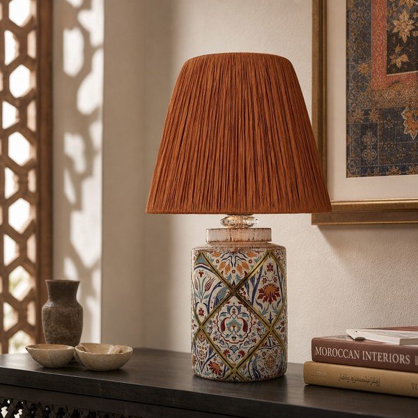 Lampada da tavolo color terracotta con paralume in carta lavorata (altezza totale 40 cm) Alev – Opviq lights-image-1