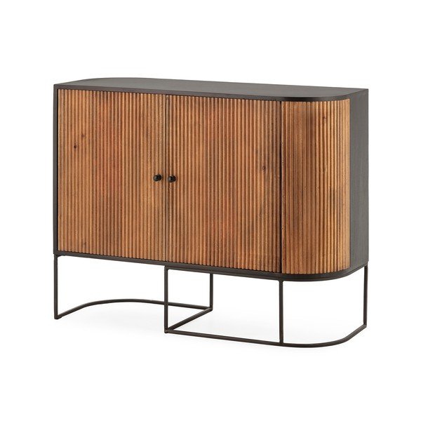 Credenza di colore naturale in mango massiccio 110x90x40 cm Curve – MOME-image-3