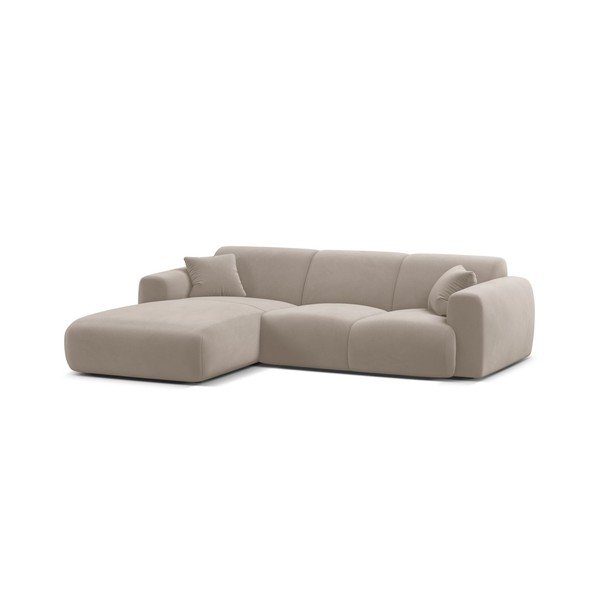 Divano angolare componibile grigio chiaro (con penisola a sinistra/con chaise lounge) con rivestimento in velluto Molino – Micadoni 