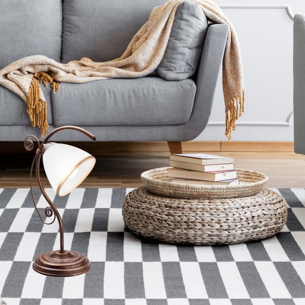 Lampada da tavolo bianca/marrone con paralume in vetro (altezza totale 39 cm) Retro Ii – LAMKUR-image-1