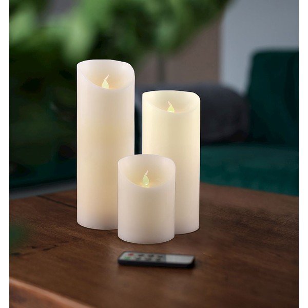 Sada 3 LED svíček s dálkovým ovládáním DecoKing Wax, výška 10; 15 a 20 cm