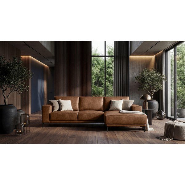 Divano angolare in similpelle marrone cognac (angolo destro) Copenhagen - Scandic-image-1