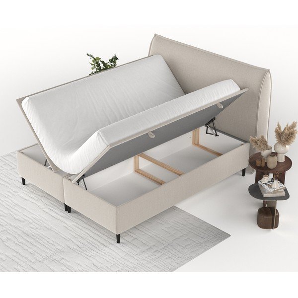Letto matrimoniale imbottito beige con contenitore 140x200 cm Draco - Maison de Rêve-image-3