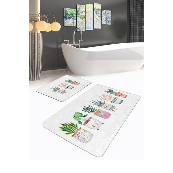 Set di tappetini per il bagno in velluto bianchi 2 pz 60x100 cm Succulent – Mila Home-image-4