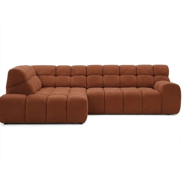 Divano angolare arancione allungabile/con movimento relax elettrico (con penisola a sinistra/a L) Andre – Bobochic Paris
