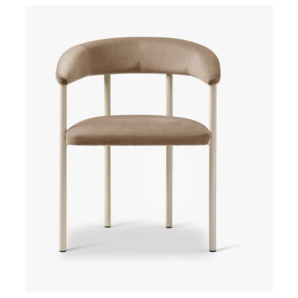 Sedia da pranzo beige/color crema imbottito con braccioli Lea – Micadoni -image-1