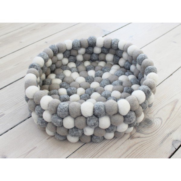 Cestino portapalloni in lana grigio chiaro e bianco Cestino portapalloni, ⌀ 28 cm - Wooldot