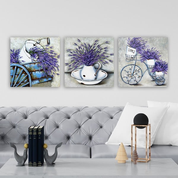 Dipinti in set di 3 pezzi 30x30 cm Lavender - Wallity-image-1