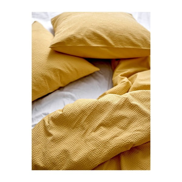 Biancheria da letto gialla in cotone biologico 200x140 cm Wave Straw - Södahl-image-1