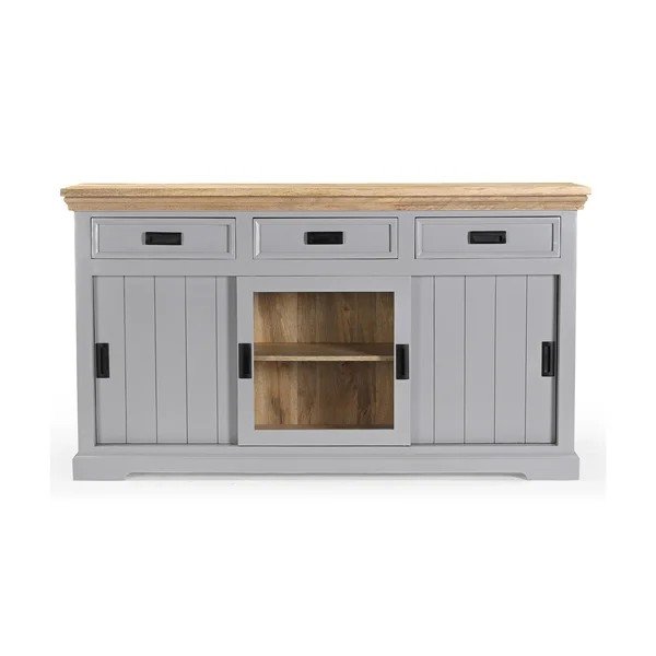 Credenza grigia/di colore naturale in mango massiccio con porte scorrevoli 160x90x40 cm Alpinist – Støraa