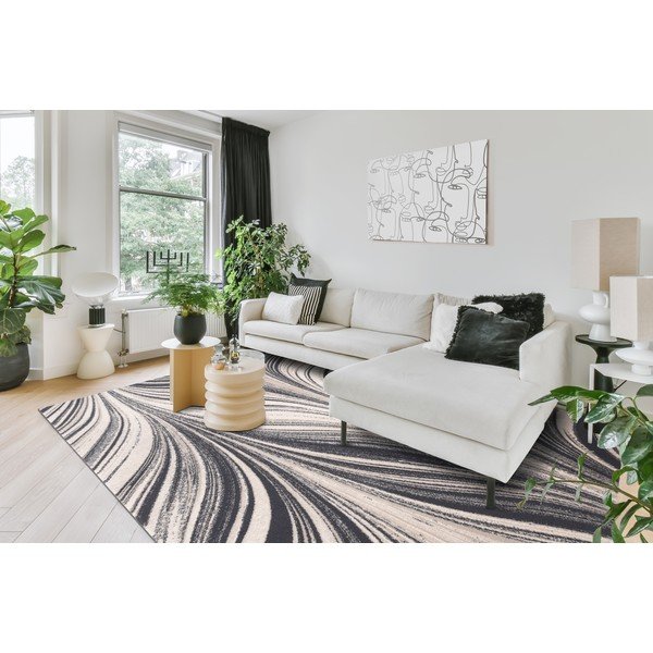 Tappeto in lana grigio crema 133x180 cm Zebre - Agnella-image-1