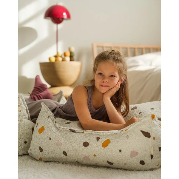 Pouf a sacco per bambini bianco con rivestimento in bouclé e ciniglia Terrazzo Square – Wigiwama-image-3