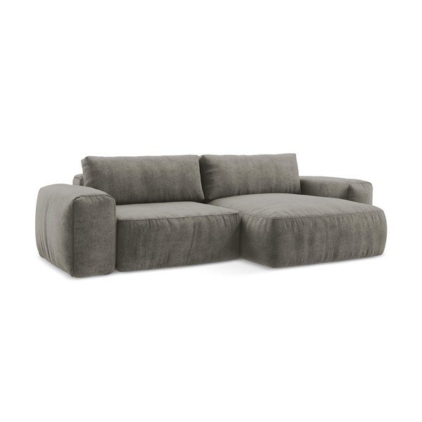 Divano angolare grigio allungabile (con penisola a destra/con chaise lounge) con rivestimento in ciniglia Kuki – Makamii-image-2