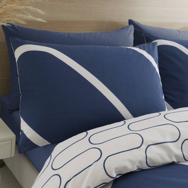 Biancheria da letto bianca e blu 200x135 cm Linear Curve - Catherine Lansfield-image-3