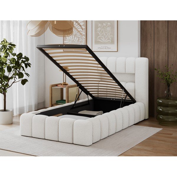 Letto singolo imbottito color crema con contenitore con rete inclusa 90x200 cm Lamica – ELTAP-image-4