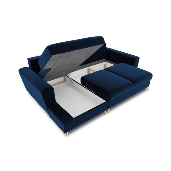 Divano angolare blu allungabile e con contenitore (con penisola a sinistra/con chaise lounge) con rivestimento in velluto Kyoto – Cosmopolitan Design-image-3