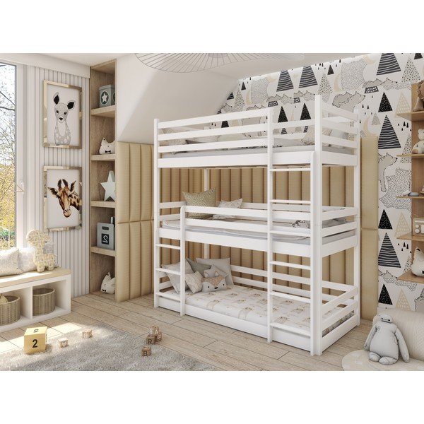 Letto a castello bianco in legno di pino 80x180 cm Ted - Lano Meble-image-1