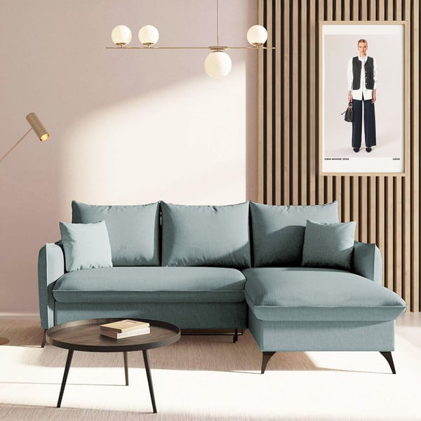 Divano angolare azzurro allungabile e con contenitore (con penisola a destra e chaise lounge) Brim – Rodier-image-1