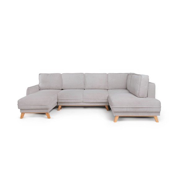 Divano angolare grigio chiaro allungabile/con contenitore (con penisola a destra/a U) con rivestimento in velluto a coste Tori – Bonami Selection