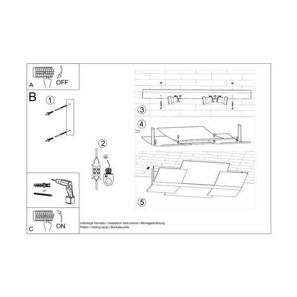 Lampada da soffitto bianca con paralume in vetro 53x61 cm Marett - Sollux-image-2
