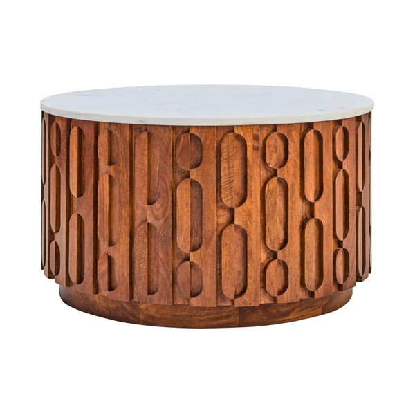 Tavolino da salotto rotondo di colore naturale con piano in marmo ø 70 cm Torcino – Premier Housewares-image-2