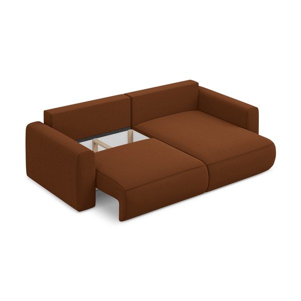 Divano angolare color terracotta allungabile/con contenitore (con penisola a destra/con chaise lounge) con rivestimento in velluto Kapua – Makamii-image-3