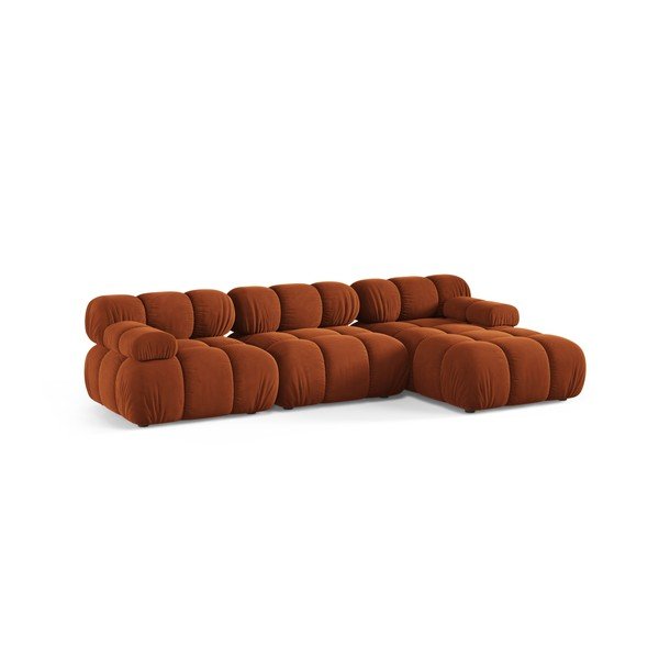Divano angolare componibile color terracotta (con penisola a destra/con chaise lounge) con rivestimento in velluto – Micadoni -image-2