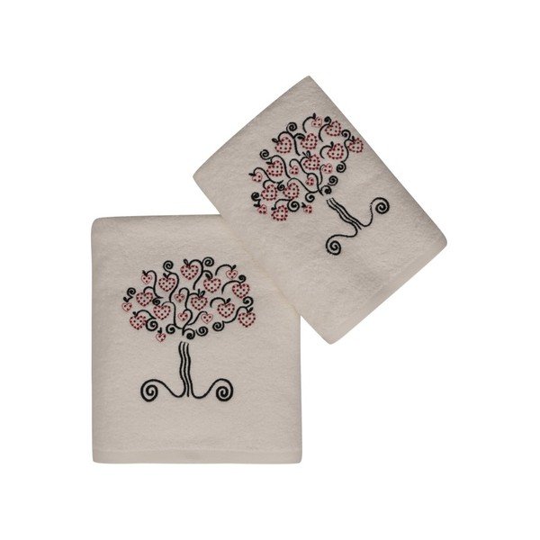 Set di asciugamani e teli da bagno bianchi con dettaglio Arbre colorato - Foutastic-image-2
