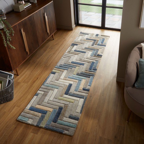 Tappeto in lana blu/grigio 60x230 cm Russo - Flair Rugs-image-4