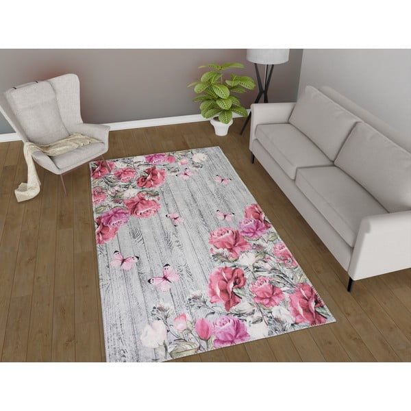 Tappeto rosa/grigio lavabile 120x180 cm Blooming Roses – Vitaus-image-1