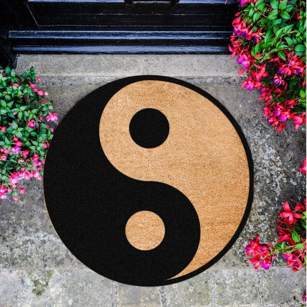 Stuoia rotonda nera in cocco naturale , ⌀ 70 cm Yin Yang - Artsy Doormats-image-2
