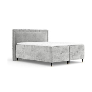 Letto boxspring grigio chiaro con spazio contenitivo 200x200 cm Voyage - Maison de Rêve