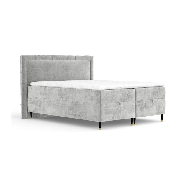 Letto boxspring in grigio chiaro con spazio contenitivo 160x200 cm Voyage – Maison de Rêve