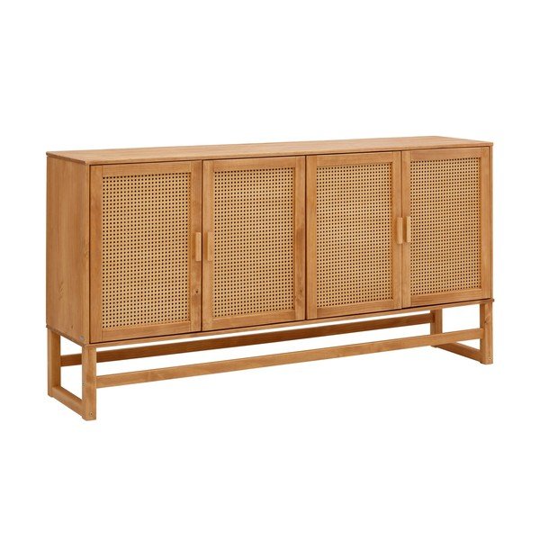 Cassettiera in legno di pino con ante in rattan , larghezza 170 cm Jolene - Støraa-image-1