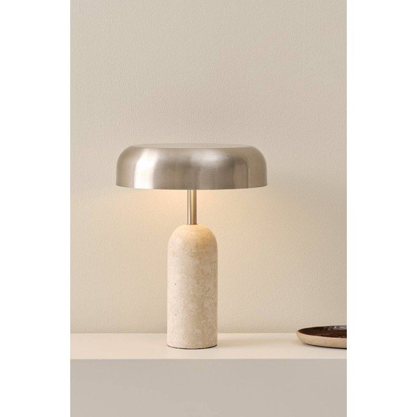 Lampada da tavolo argentata 
in travertino
 (altezza totale 46 cm) Ina – Jotex-image-1