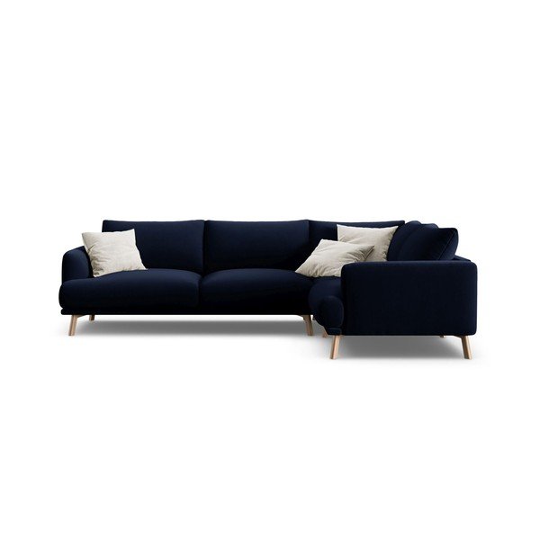 Divano angolare blu scuro (con penisola a destra/a L) con rivestimento in velluto Naomi – Micadoni 