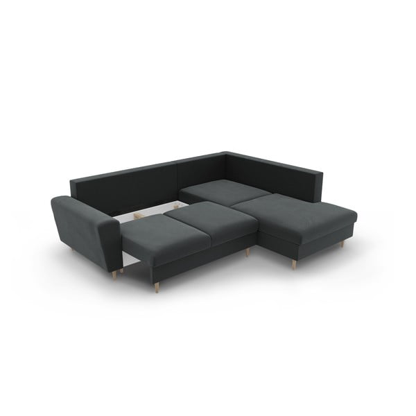 Divano angolare grigio scuro allungabile e con contenitore (con penisola a destra/a L) con rivestimento in velluto Kyoto – Cosmopolitan Design-image-3